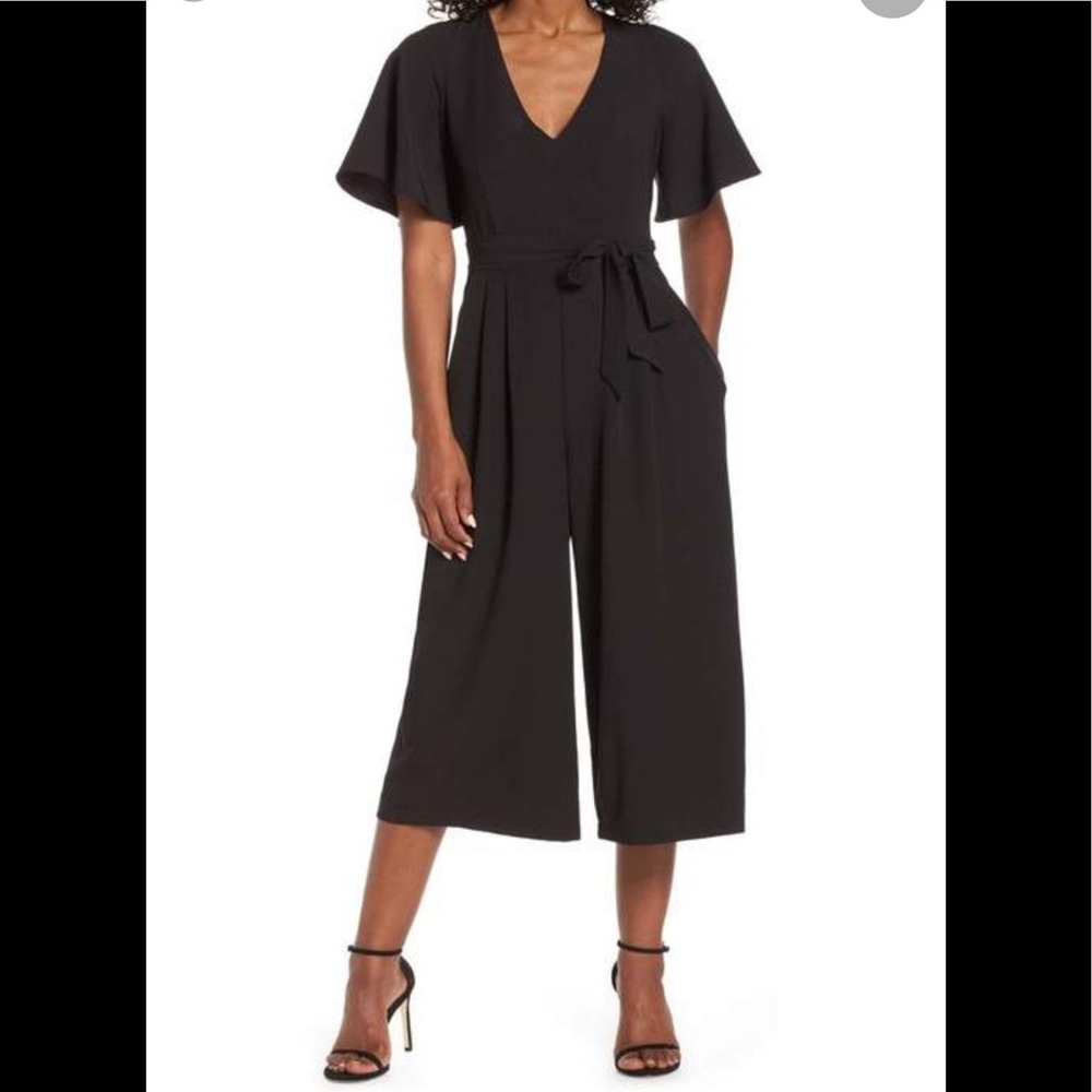 Eliza J Flounce sleeve wide leg jump suit